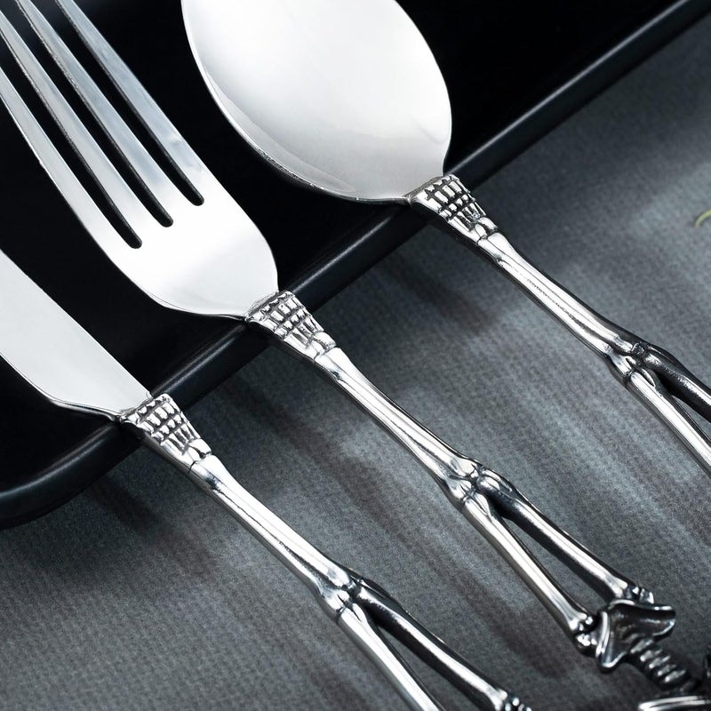 HZMAN Gothic Skull Flatware: Dinner Knife, Dinner Fork, Soup Spoon & 3-Piece Place Setting, Stainless Steel Cutlery Set for Home Kitchen, Halloween Table Decor - Image 4